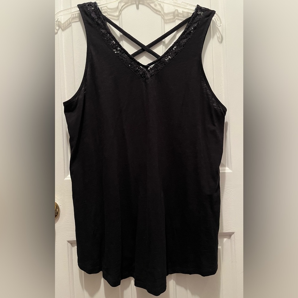 Torrid Women’s 3X Lace Trim V Neck Tank Top Heritage Slub Crisscross Back Straps